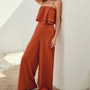 Burnt Orange Casual Women's Swiss Dot Cami Top & Wide Leg Pants